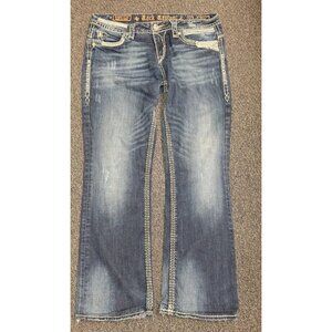 Rock Revival Roza Easy Boot Jeans Womens Sz 31x29 Distressed Flap Pocket Denim